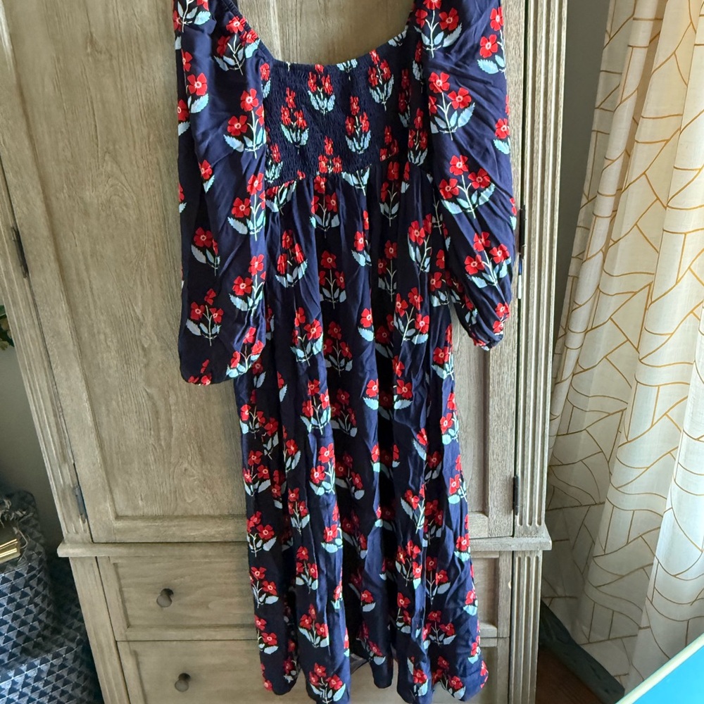 Boden Navy Maxi Dress with Red Floral Print